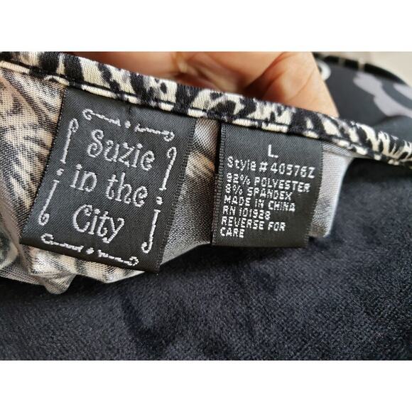 Suzie Knee Length Dress Womens Large Black & White Geo Print Short Sleeve V-Neck - Picture 3 of 10